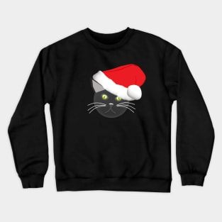 Christmas Kitty Cat Wearing a Santa Hat (Black Background) Crewneck Sweatshirt